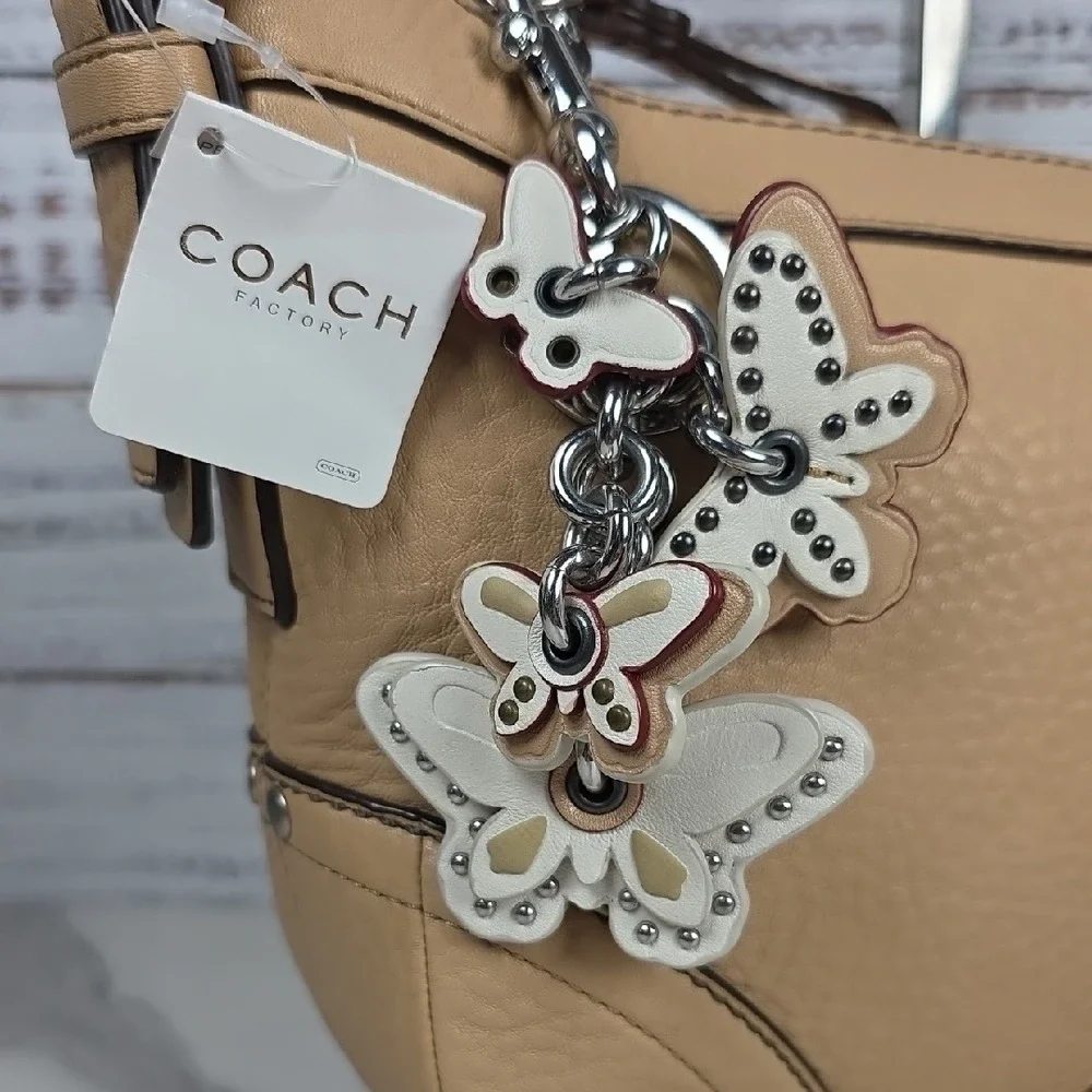 COACH F12321 MADISON BAG TAN BROWN BAMBOO PEBBLED DUFFLE BOHO HOBO PURSE‎